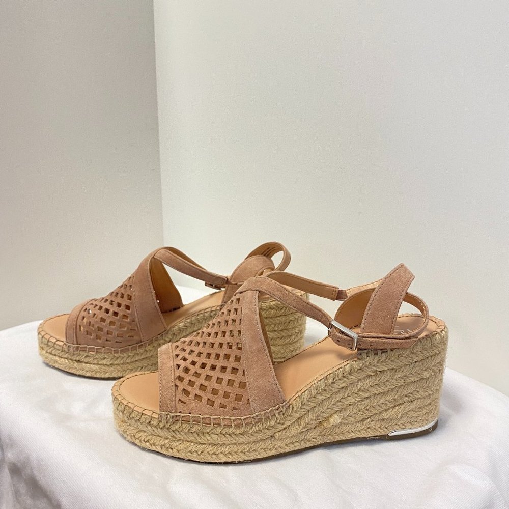Franco Sarto Women's Celestial Espadrille Wedge Sandal, Light Peach Diva Suede